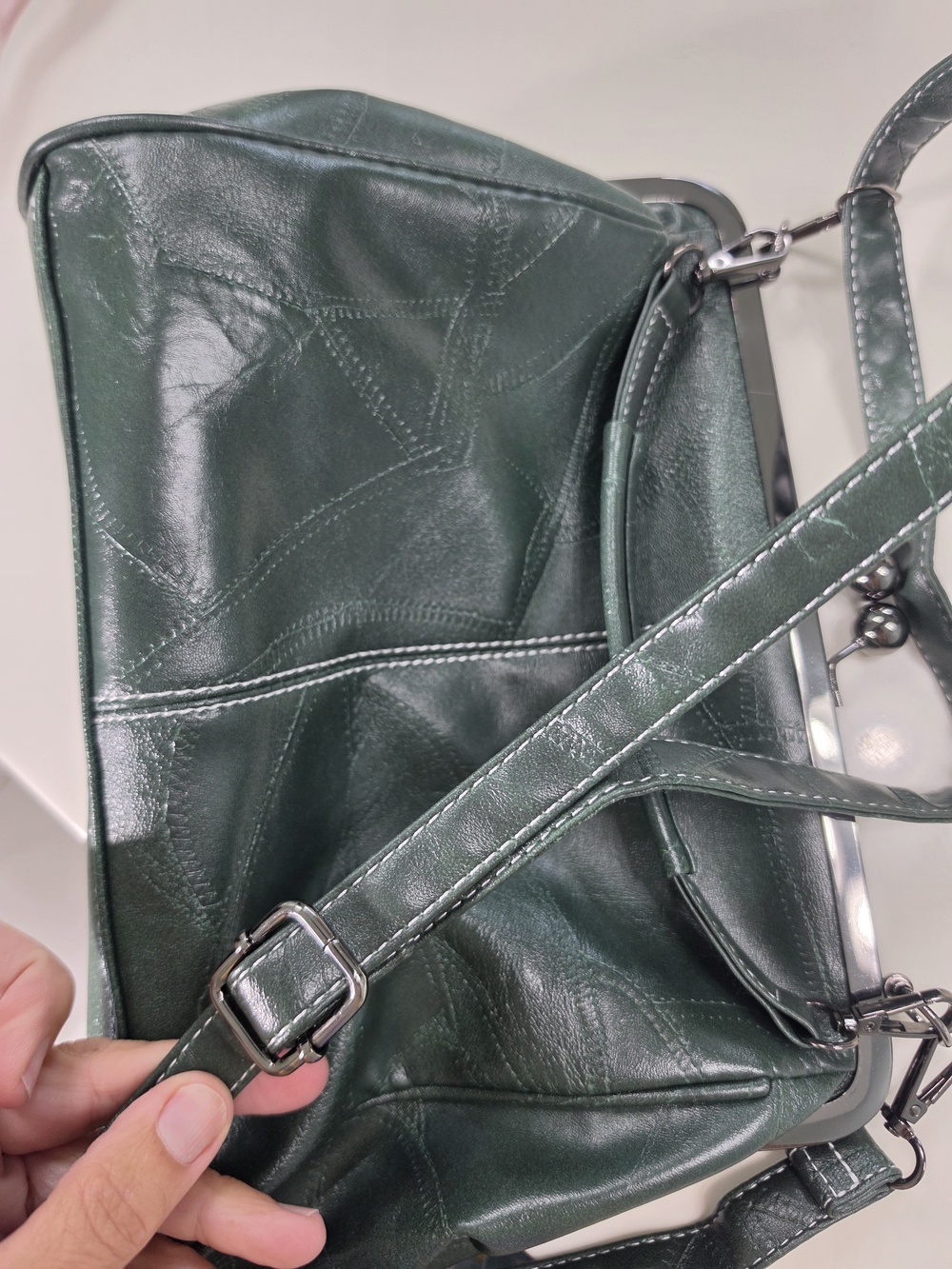 Dark Green Women's Frame Satchel Handbag - Picture 4 of 6